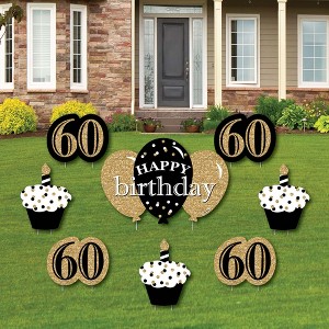 Big Dot of Happiness Adult 60th Birthday - Gold - Yard Sign and Outdoor Lawn Decorations - Happy Birthday Party Yard Signs - Set of 8 - 1 of 4