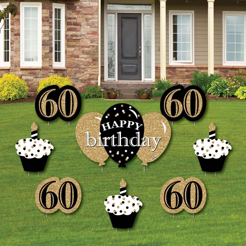 Big Dot of Happiness Adult 60th Birthday - Gold - Yard Sign and Outdoor Lawn Decorations - Happy Birthday Party Yard Signs - Set of 8, 1 of 9