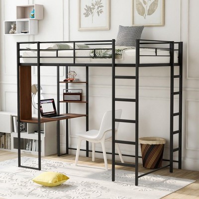 NicBex Twin Size Loft Bed with 2 Shelves and Desk,Loft Bed Frame with Ladder,Bed Frame for Adults,Kids,Box Spring Not Required