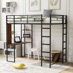 NicBex Twin Size Loft Bed with 2 Shelves and Desk,Loft Bed Frame with Ladder,Bed Frame for Adults,Kids,Box Spring Not Required - 1 of 4