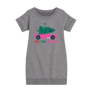 Girls' - Barbie - Holidays & Christmas Graphic Short Sleeve Fleece Dress - 1 of 4