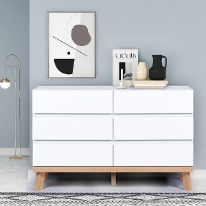 White Dresser for Bedroom with 6 Drawers, Antique White Double Chest of Drawers, Modern Wooden Dresser Large Storage Cabinet for Guest Room, Bedroom - 1 of 4
