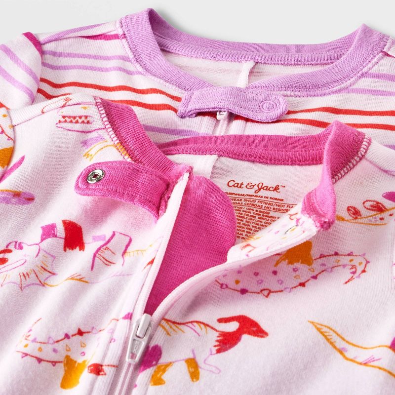 Baby Girls' 4pc Dinosaur & Striped Union Suits - Cat & Jack™ Pink, 4 of 5