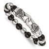 Chisel Stainless Steel Antiqued and Polished 10mm Black Agate Beaded Stretch Bracelet - 2 of 4