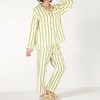 Anna-Kaci Lounge Women's Green Striped Long Sleeve Pajama Set with Button-Up Top Chest Pocket and Relaxed Straight-Leg Pants - 3 of 4