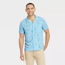 Men's Standard Fit Short Sleeve Button-Down Shirt - Goodfellow & Co™ Turquoise Blue XXL