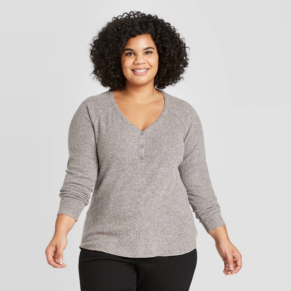 Women's Plus Size Long Sleeve Henley Neck Cozy Rib Shirt - Universal Thread Mauve 3X, Women's, Size: 3XL, Pink was $17.99 now $12.59 (30.0% off)