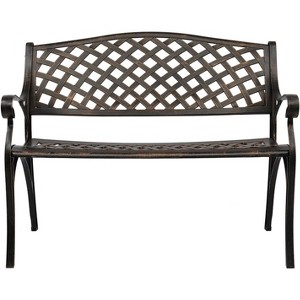 Outdoor Garden Bench, Metal Frame Patio Bench with Armrests for Lawn, Yard, or Porch - 1 of 4