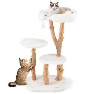 Costway Solid Wood Cat Tree with Perch Natural Jute Scratching Posts Dangling Ball - 1 of 4