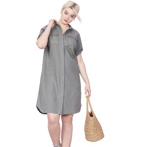 ellos Plus Size Button Front Linen Shirtdress - 1 of 4
