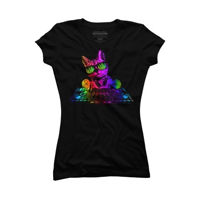 Junior's Design By Humans Cool Cat DJ By clingcling T-Shirt