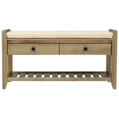 FONTOI Shoe Rack with Cushioned Seat and Drawers, Shoe Racks with Sliding Drawers, Ridded Base, Handles, Gray Wash, 14"*19.8"*39"