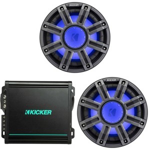 Kicker (2) 51MWF104 - MWF 10-Inch Premium Marine Subwoofer (free-air) 4-ohm & 48KMA8001 Marine Amp & Bass Knob Bundle - 1 of 4