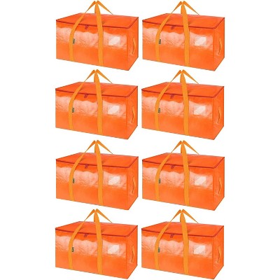 8-Pack Oversized Moving Bags with Reinforced Handles, Heavy-Duty Storage Tote for Clothes, Moving Supplies (Orange)