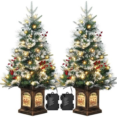 Homhougo 3FT Snow Flocked Christmas Tree with Decorative Base, Festive Accent for Home, Office or Party