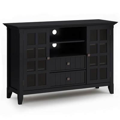 53" Solid Wood Tall Transitional TV Media Stand with Cord Management, Tempered Glass Doors and Adjustable Shelves for Living Room