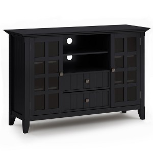 53" Solid Wood Tall Transitional TV Media Stand with Cord Management, Tempered Glass Doors and Adjustable Shelves for Living Room - 1 of 4