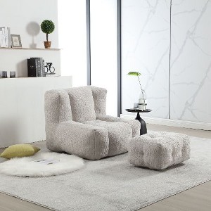 CAVINAS Fluffy Bean Bag Chair, Lazy Sofa Chair with Memory Foam and Ottoman, for Living Room, Bedroom, Apartment, Light Gray - 1 of 4