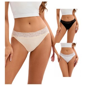 INSPIRE CHIC 3 Packs Women's Hi-Cut Lace Trim Mid-Waisted Briefs Full Coverage Hipsters Underwear Panties - 1 of 4