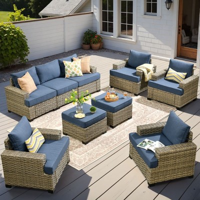 XIZZI All-Weather Rattan Furniture, Sectional Sets w/ Optional Solar Light-Up Coffee Table & Ottoman, Choose 6-9pc Configs in 8 Fade Resistant Colors