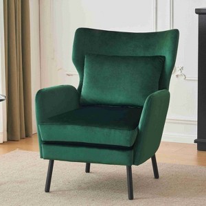 CAVINAS Velvet Accent Chair with Mid-Height Backrest,Upholstered Living Room Chairs with Metal Legs and Pillow,Reading Chairs for Living Room - 1 of 4
