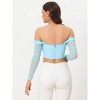 Allegra K Women's Ruched Off Shoulder Push Up Party Mesh Sheer Long Sleeve Corset Crop Top - 4 of 4