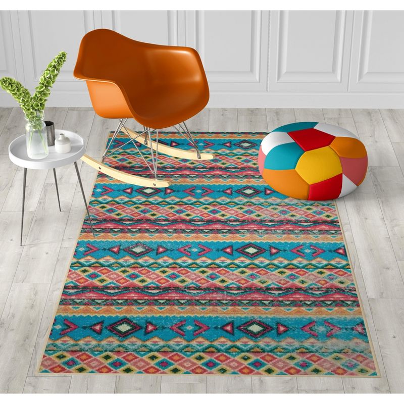 Deerlux Boho Living Room Area Rug with Nonslip Backing, Turquoise Aztec Pattern, 8 x 10 Ft Large, 3 of 6