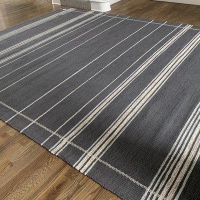 Madia Industrial Solid & Striped Distressed Grey Rug