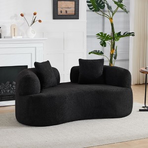 Okak Boneless Cloud Floor Sofa Curved Loveseat with Pillows,Teddy Velvet Fabric Futon Couch for Living Room,Apartments - 1 of 4