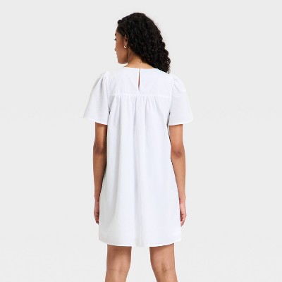 cheap cotton shift dress - Sleeveless Woven Cotton Shift Dress with Pockets