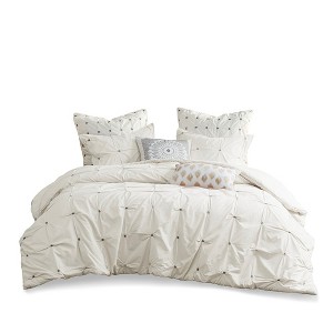 Gracie Mills Velez 3-Piece Modern Elastic Embroidered Cotton Duvet Cover Set - 1 of 4