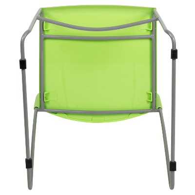 Green Metal Armless Stacking Chair with Perforated Back