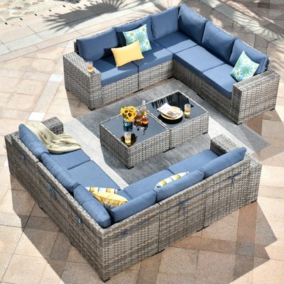 XIZZI 12 Pieces Wicker Furniture Set, Sectional Sofa Set with Wide Armrest and Deep Seat, Rattan Modular Conversation Set for Backyard Garden