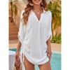 Women's Tie Side drawstring Long Sleeve V Neck Shirt Pullover - 4 of 4