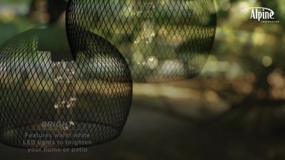 10" Black Solar Hanging Mesh Glass Lantern with LED Lights