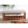 CAVINAS Storage Bench Shoe Rack Fabric Accent Oak Finish Legs for Bedroom and Entryway - 3 of 4