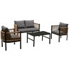 Outdoor 4 Pcs Seating Set, Multi-person Lounge Sets with Tempered Glass Table, Patio Lounge Sets with Iron Frame and PE Cushions-Coolbibila - 2 of 4