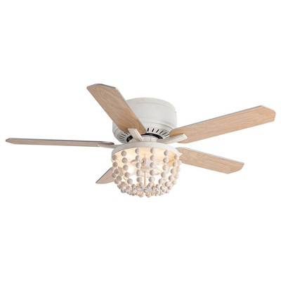 Parrot Uncle 48 in White Flush Mount  Wood Beads Ceiling Fan with Light and Remote Control