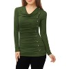 Allegra K Women's Cowl Neck Long Sleeves Buttons Decor Solid Ruched Top - 3 of 4