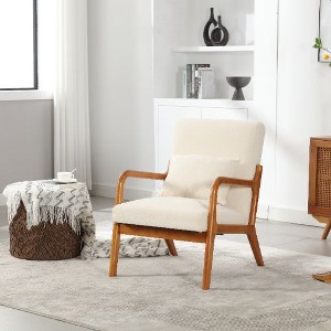 CAVINAS Modern Accent Chair, Solid Wood Padding Wingback Chair, Lounge Armchairs with a Pillow, Side Chairs for Living Room, Bedroom - 1 of 4