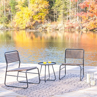 Freja 3-Piece Black and Brown Faux Rattan Outdoor Bistro Set
