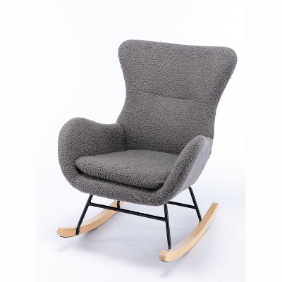 NicBex Teddy Fabric Glider Rocking Chair,Upholstered Nursery Rocking Chairs with High Backrest and Armrests,Nursing Chair for Bedroom