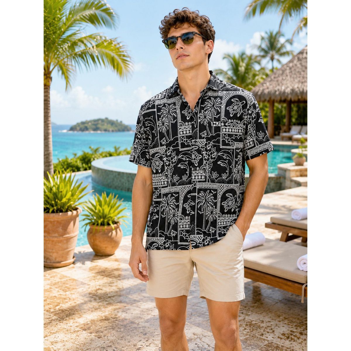 LA LEELA Mens Hawaiian Shirts Short Sleeve Button Down Shirt Mens Hawaii Shirts Boho Holiday Casual Summer Beach Shirts Funny 7XL Black,Floral - thumbnail 4