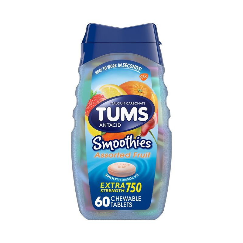 TUMS Extra Strength Smoothies Assorted Fruit Antacid Chewable Tablets - 60ct, 1 of 13