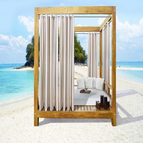 Commonwealth Seascapes Stripes Light Filtering Satiny Look Provide Privacy Grommet Outdoor Panel Pair, Linen - image 1 of 4