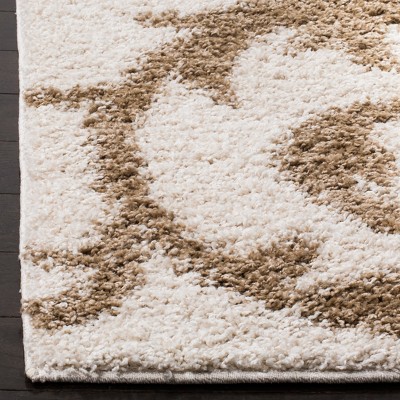 Cream and Beige Floral Shag Synthetic Square Area Rug
