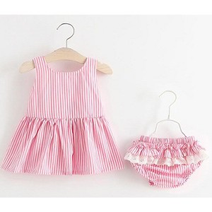MyKids-USA Baby Girl Striped Pattern Dress Combo Short Pants In Sets - 1 of 4