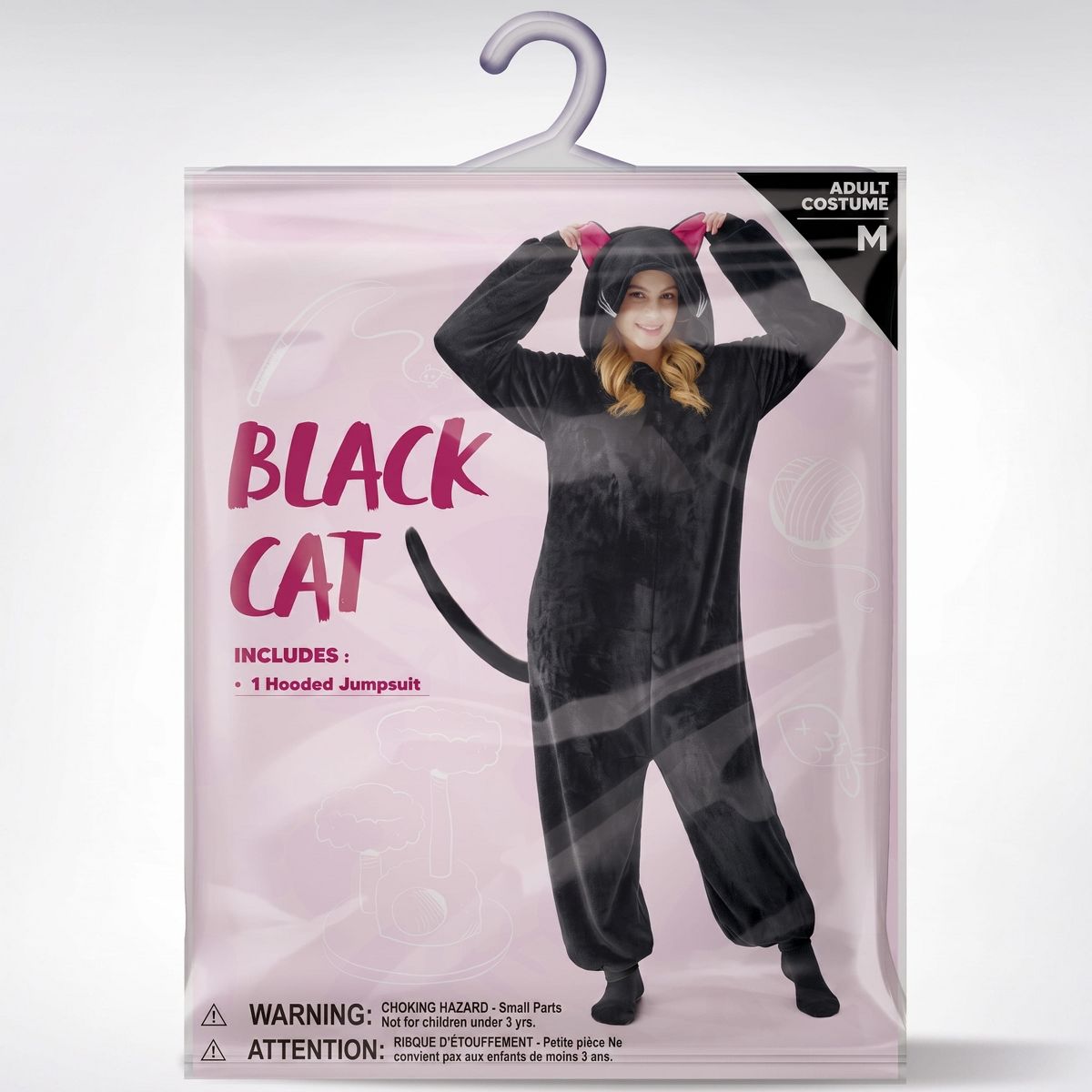 Joyfy Halloween Black Cat Pajama Hooded Jumpsuit Costume for Adult, Animal Halloween Costume Dress Up for Women Men - thumbnail 7