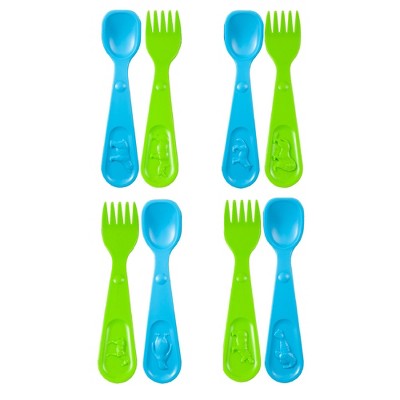 8 Piece Kids Forks and Spoons Set, Toddler Utensils for Self Feeding, Plastic Silverware with microbeFENCE Technology, African & Polar Theme
