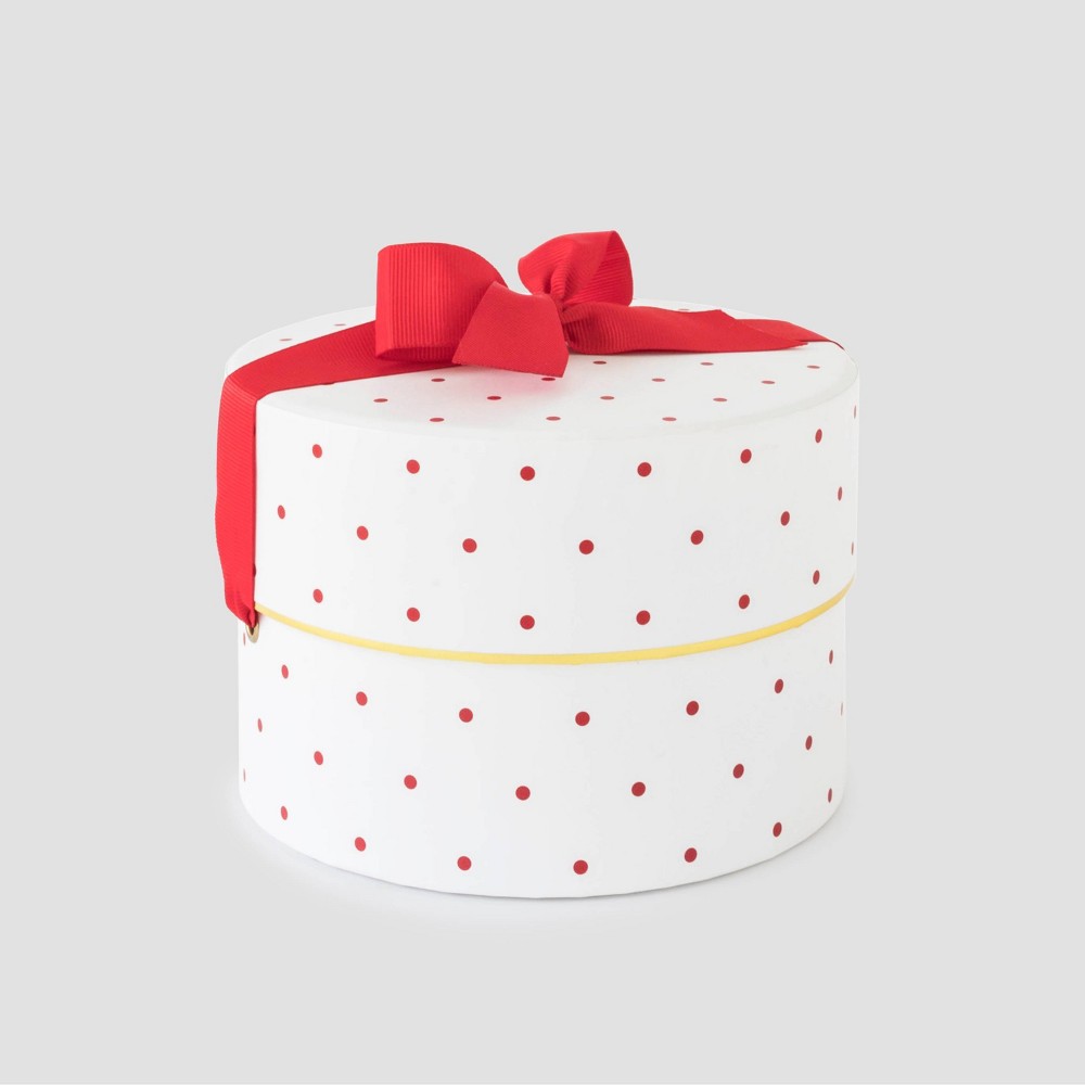 White and Red Swiss Dot Small Round Box - Sugar Paper